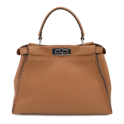 FENDI Selleria Peekaboo Regular 2way Hand Bag Leather Brown