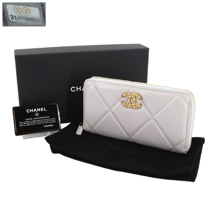 Chanel 19 Zipped Around Long Wallet in Grey Leather