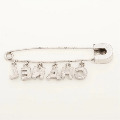 Chanel Logo Brooch GP×Rhinestone Silver 01P