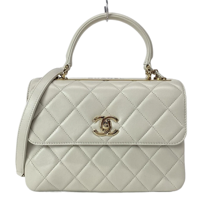 CHANEL 2-WAY Logo Plate Chain Shoulder Gold Hardware Light gray