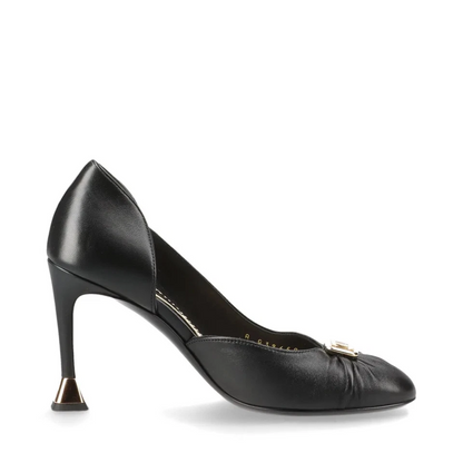 Chanel Coco Mark Leather Pumps 36 Ladies' Black×Gold