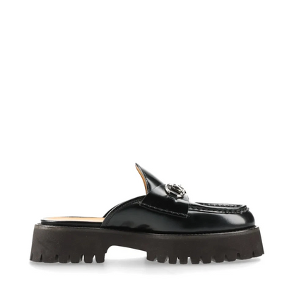 Gucci Horsebit Leather Mule 37 Ladies' Black Thick Bottom Rubber Sole